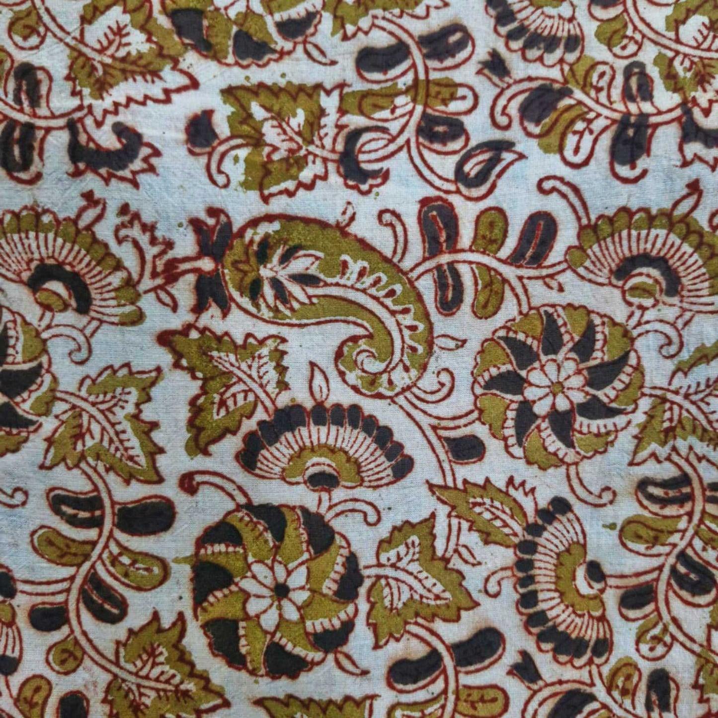Natural Kalamkari Block Printed Pure Cotton Fabric – Terracotta & Indigo