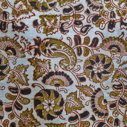 Natural Kalamkari Block Printed Pure Cotton Fabric – Terracotta & Indigo