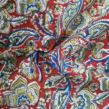 Natural Kalamkari Block Printed Pure Cotton Fabric – Terracotta & Indigo