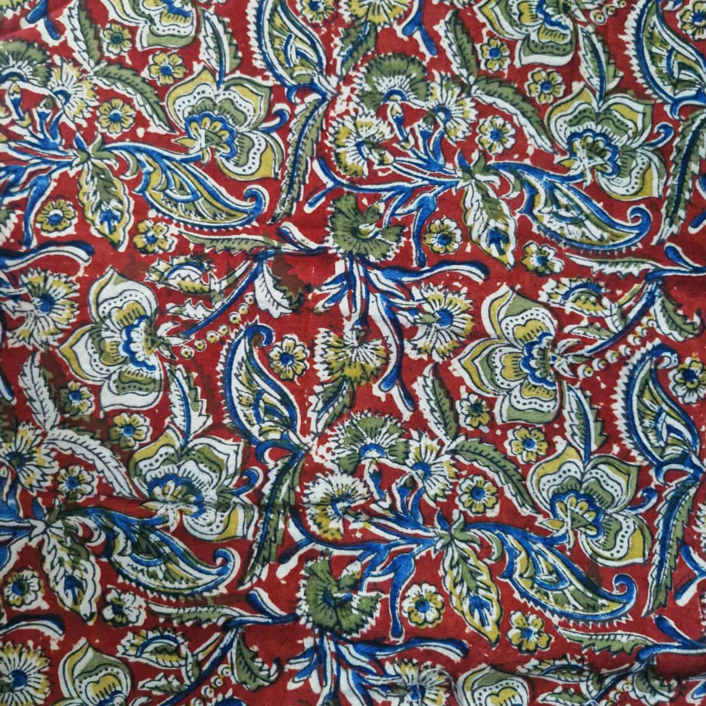 Natural Kalamkari Block Printed Pure Cotton Fabric – Terracotta & Indigo