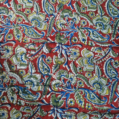 Natural Kalamkari Block Printed Pure Cotton Fabric – Terracotta & Indigo