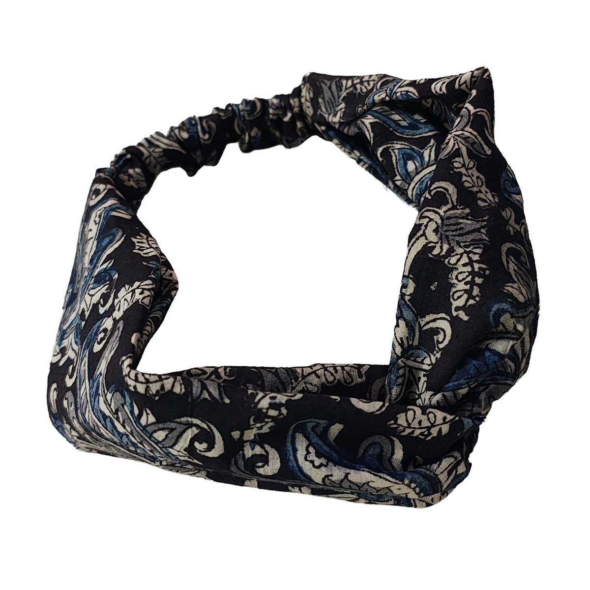 Handmade Cotton Twist Headband - Green Paisley Floral Print