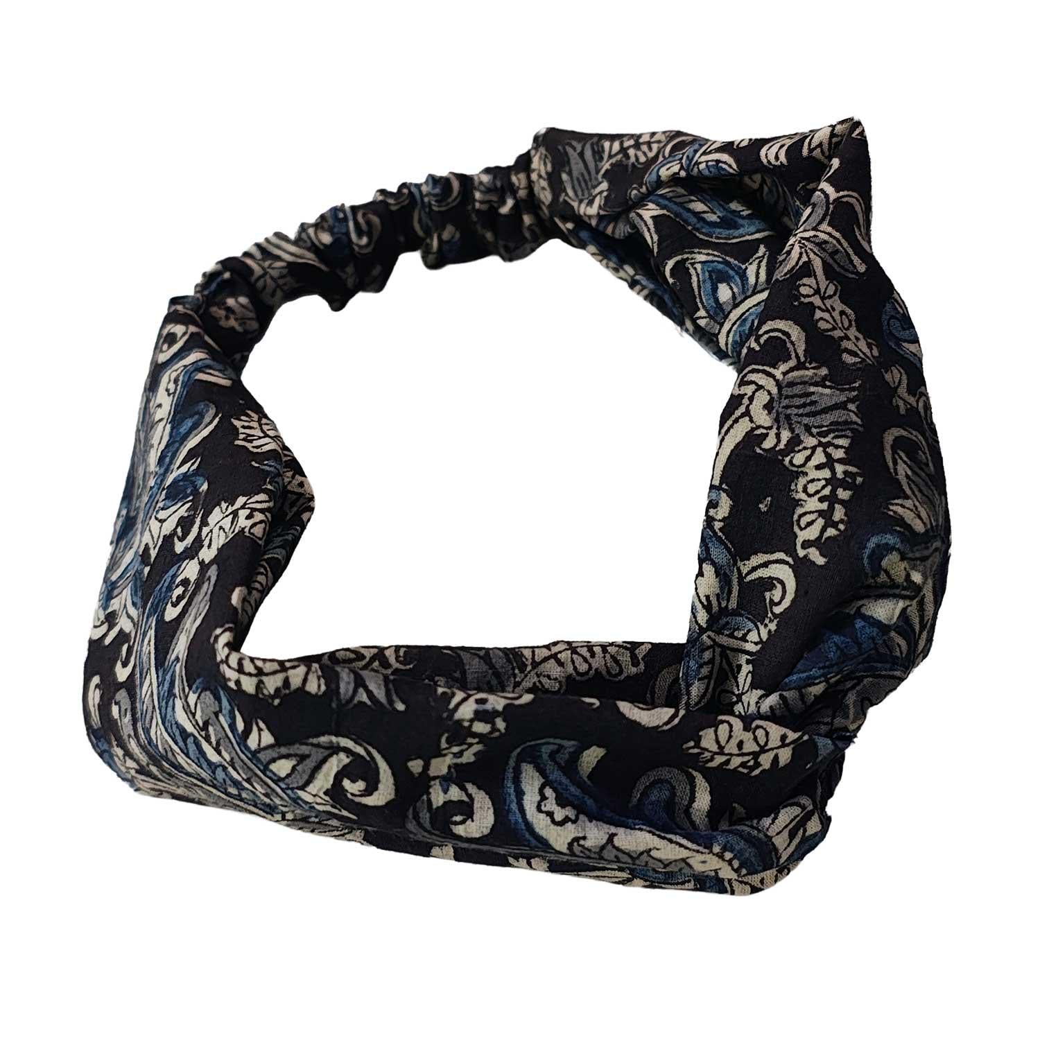 Handmade Cotton Twist Headband - Green Paisley Floral Print
