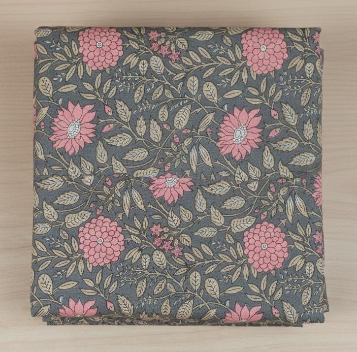 Natural Dye Indian Block Print Fabric by the Yard | Authentic Sanganeri Handloom Cotton Textile