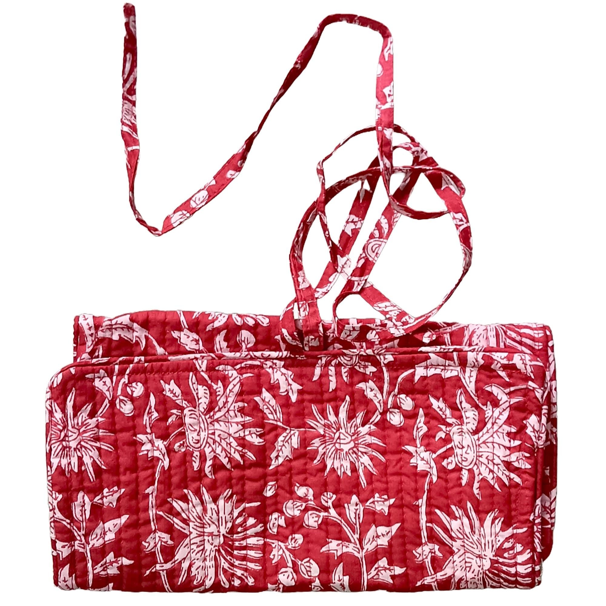 Handmade Floral Block Print Quilted Utility Pouch