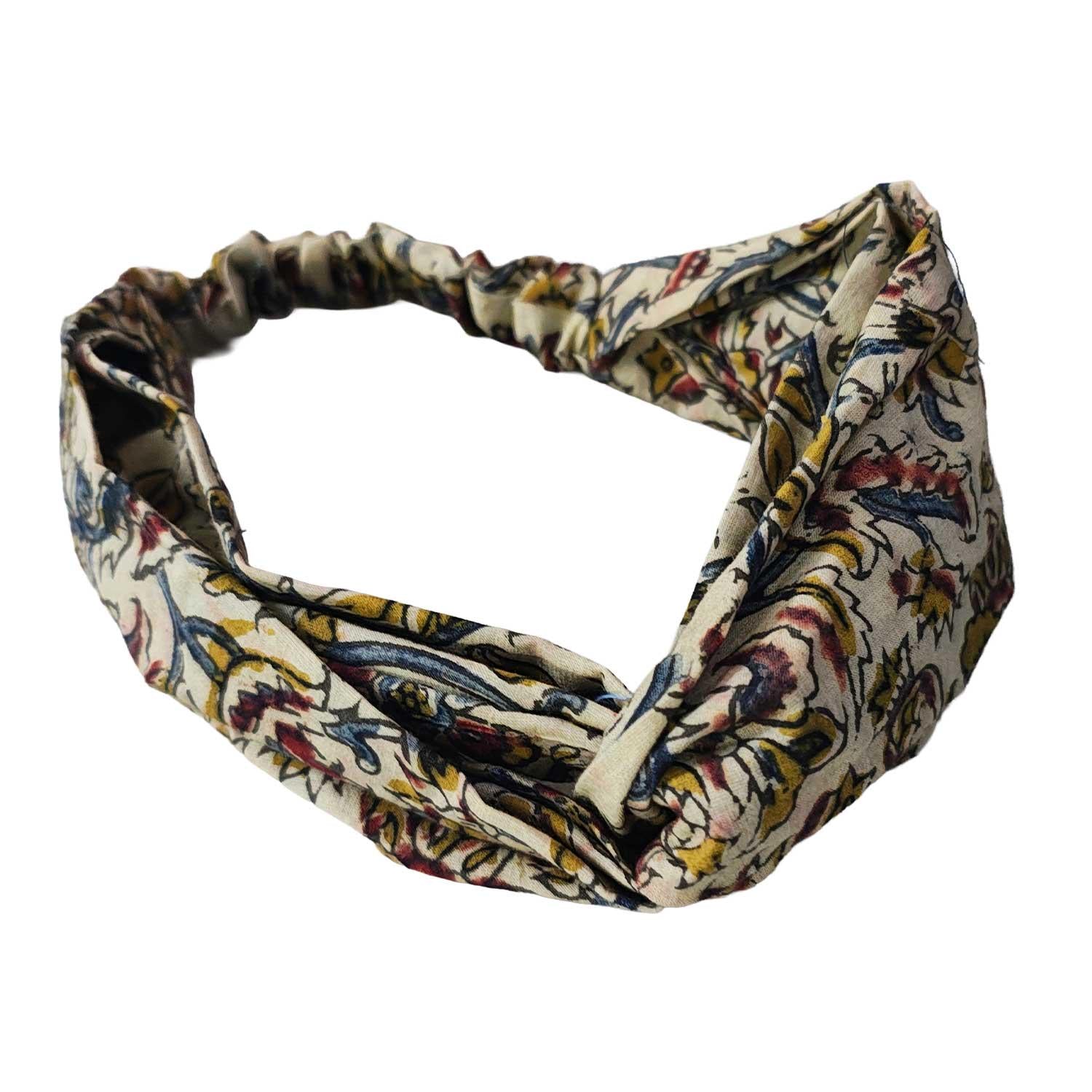 Handmade Cotton Twist Headband - Green Paisley Floral Print