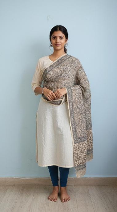 Handcrafted Kalamkari Cotton Stole – Indigo Paisley Tribal Print