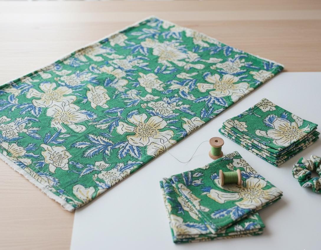 Authentic Sanganeri Hand Block Print Cotton Fabric by the Yard | Natural Dye Floral Print