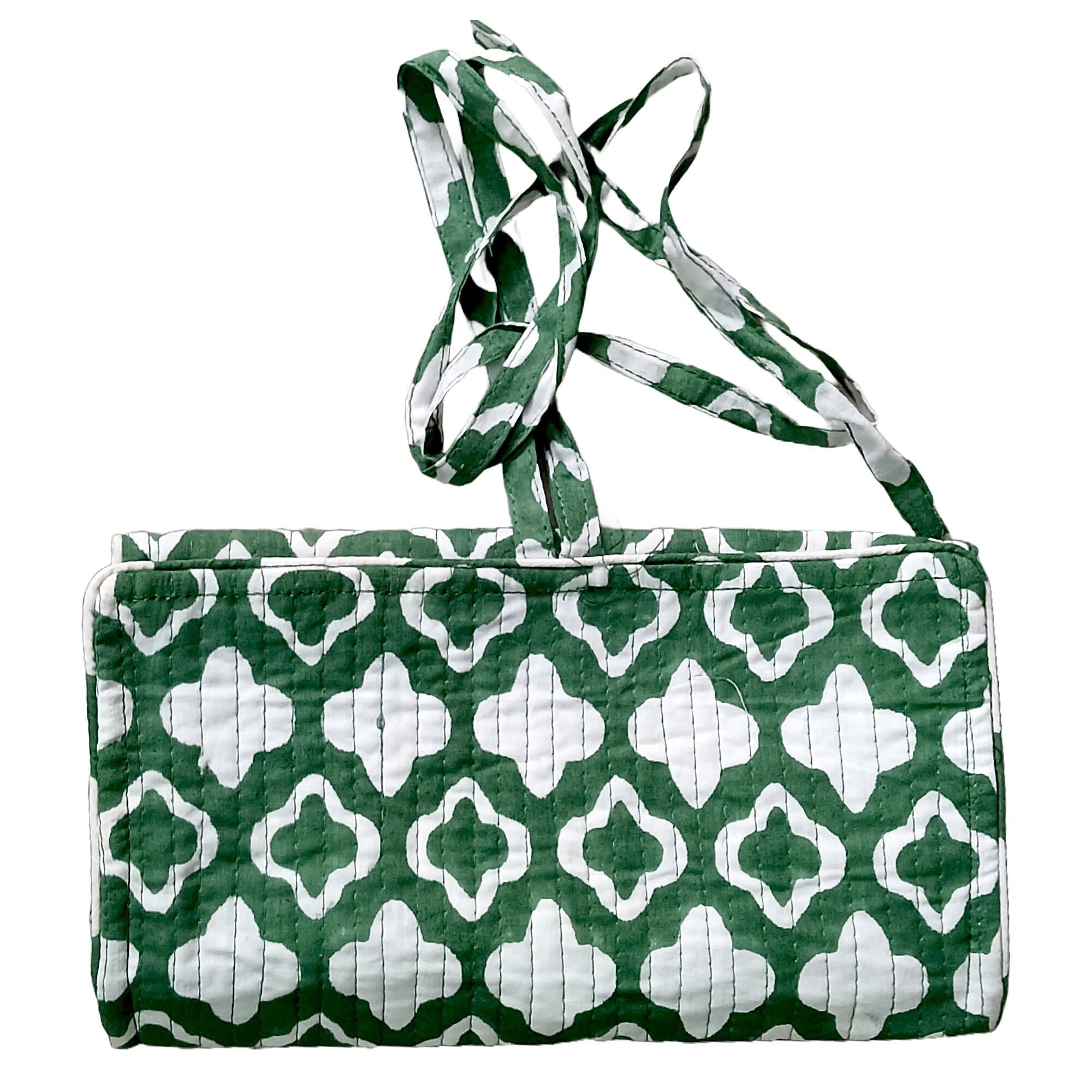 Handmade Floral Block Print Quilted Utility Pouch