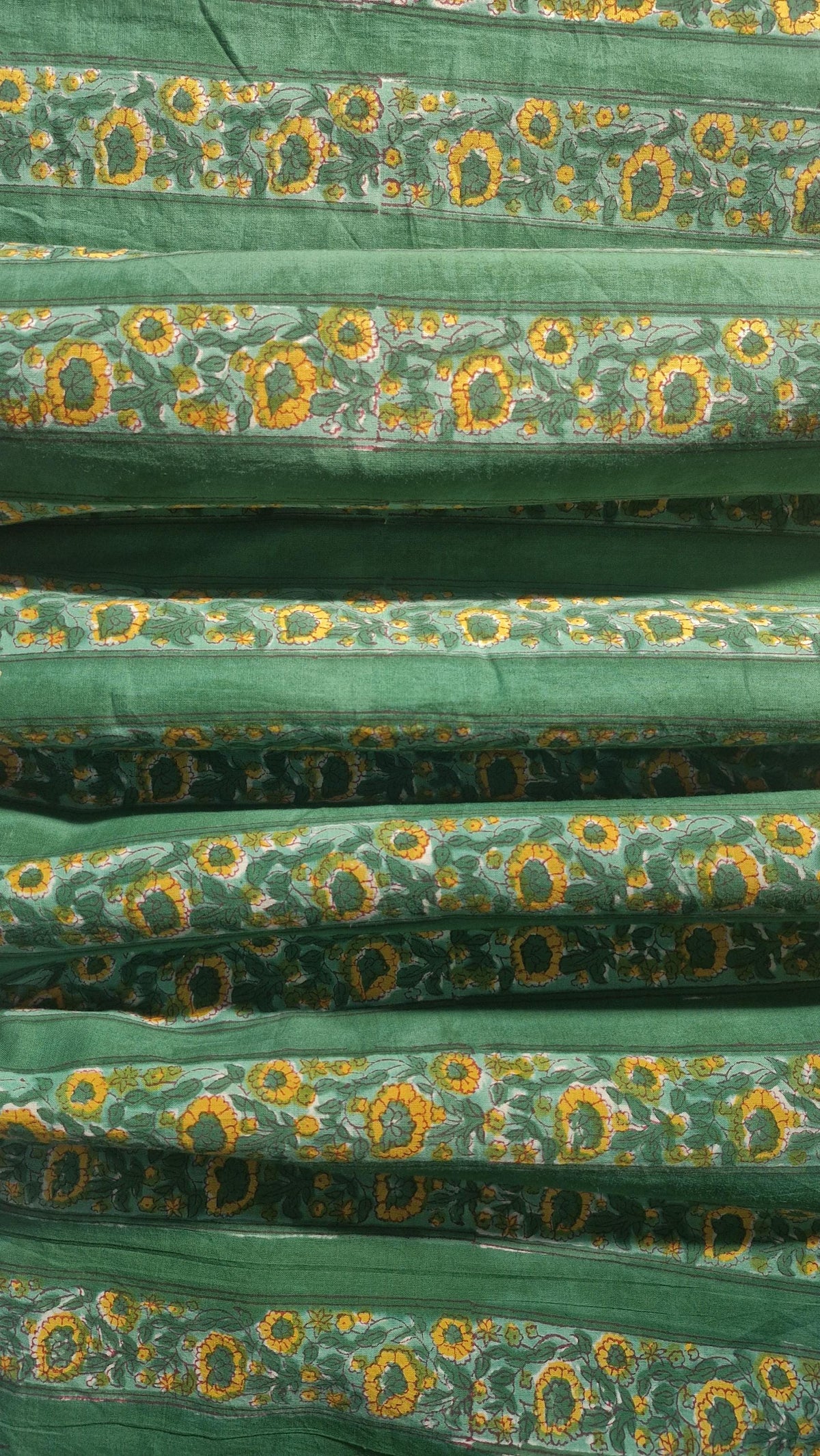 Handblock Printed Sanganeri Cotton Fabric – Green Floral Print Textile by the Yard