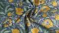 Handmade Bagru Print Textile – Botanical Yellow Floral Cotton Material