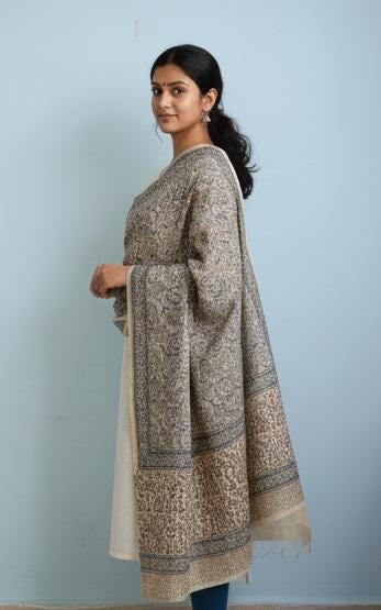 Handcrafted Kalamkari Cotton Stole – Indigo Paisley Tribal Print