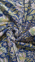 Indigo Blue Bagru Handblock Printed Cotton Fabric – Pastel Floral Jaal Design