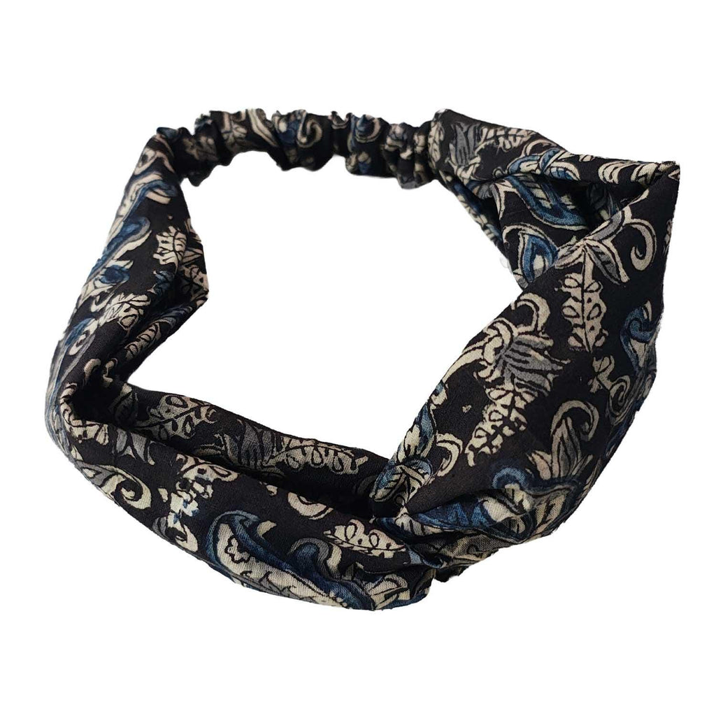 Handmade Cotton Twist Headband - Green Paisley Floral Print