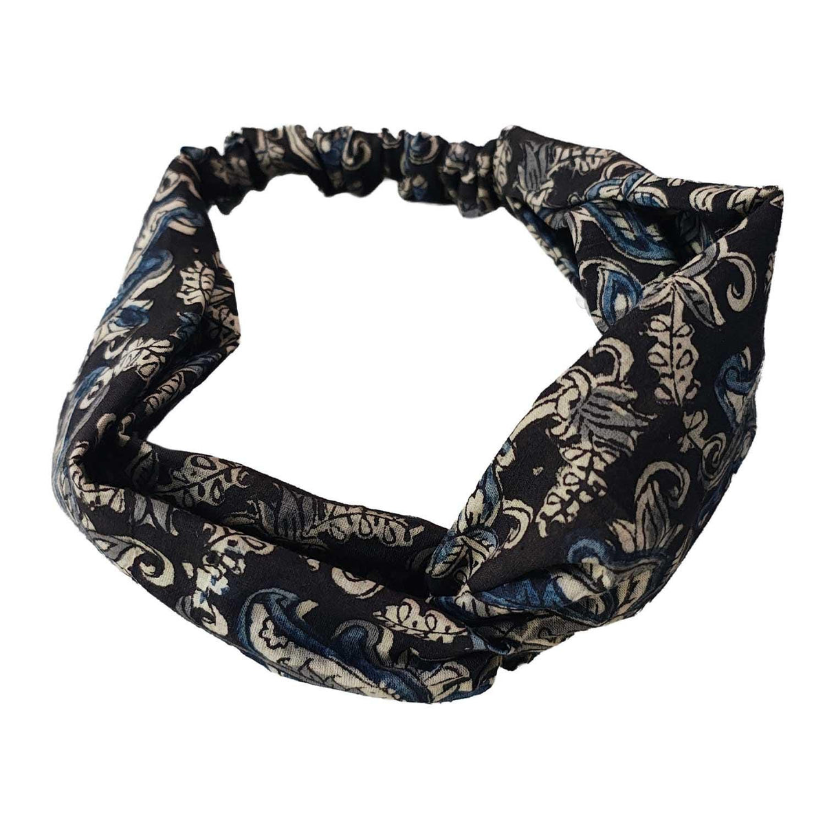Handmade Cotton Twist Headband - Green Paisley Floral Print