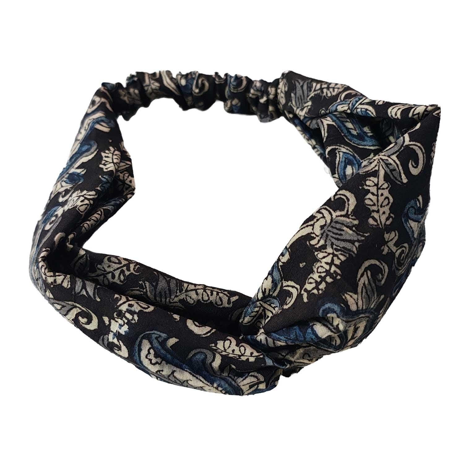 Handmade Cotton Twist Headband - Green Paisley Floral Print