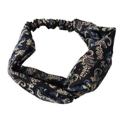 Handmade Cotton Twist Headband - Green Paisley Floral Print