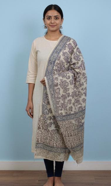 Handcrafted Kalamkari Cotton Stole – Indigo Paisley Tribal Print