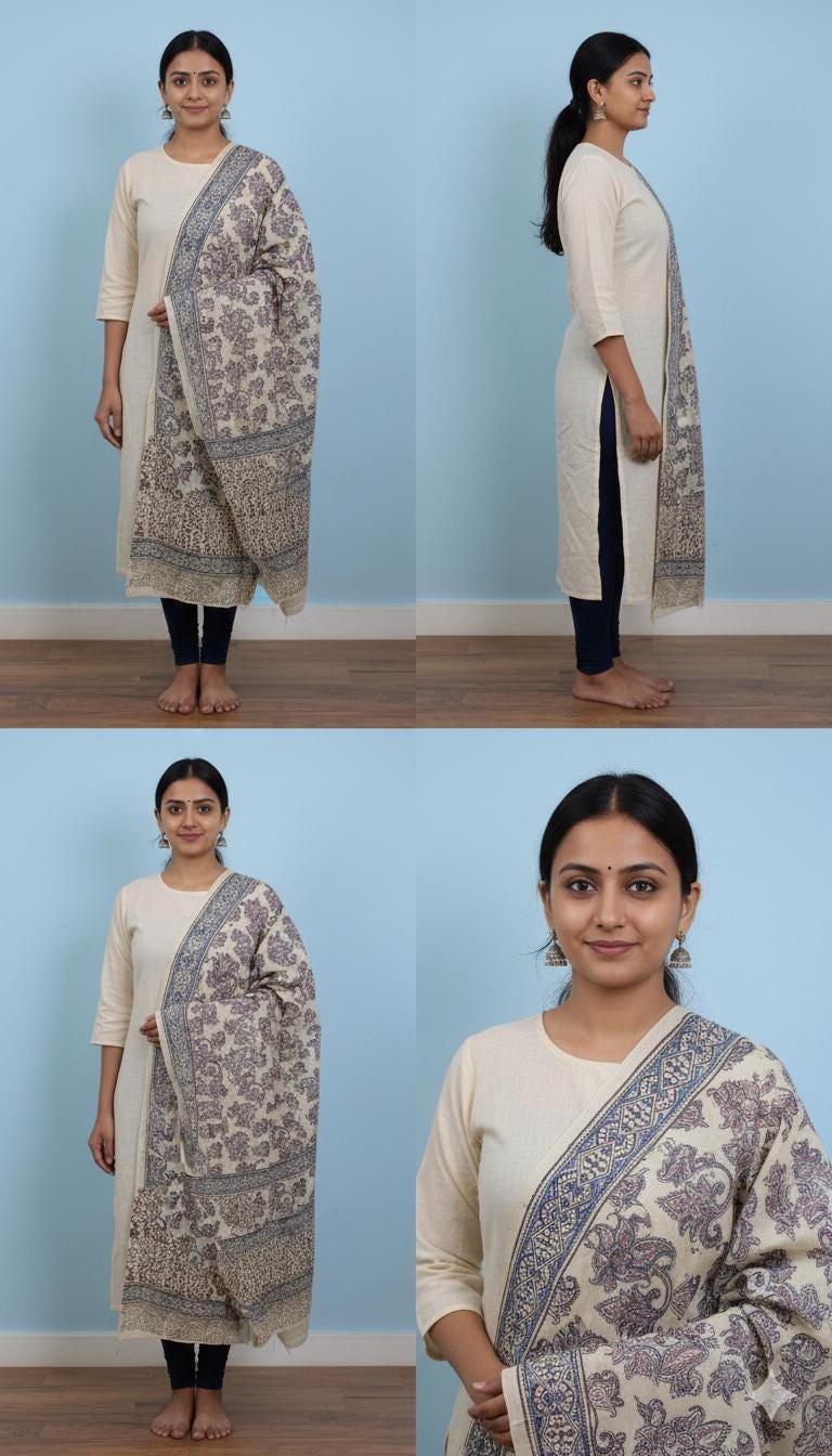 Handcrafted Kalamkari Cotton Stole – Indigo Paisley Tribal Print