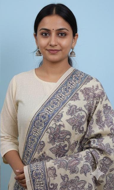 Handcrafted Kalamkari Cotton Stole – Indigo Paisley Tribal Print