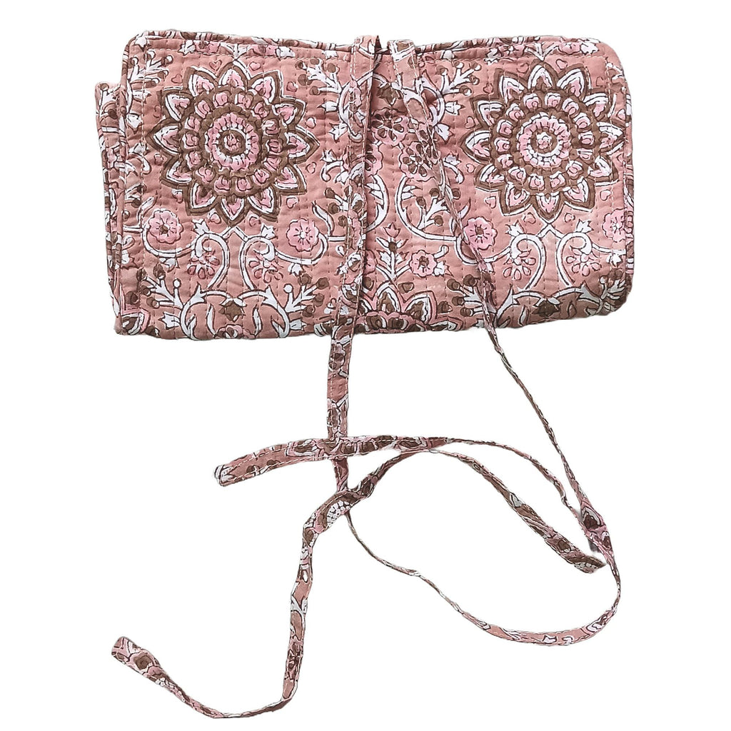 Handmade Floral Block Print Quilted Utility Pouch