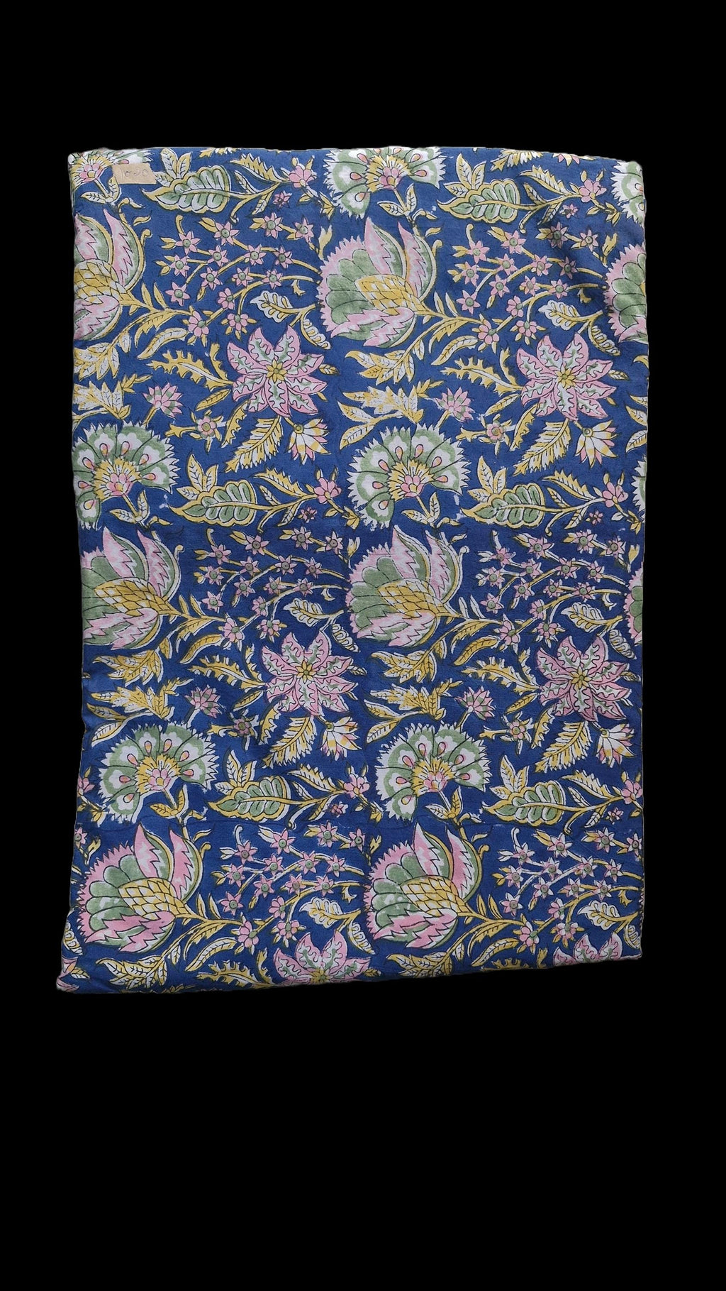 Indigo Blue Bagru Handblock Printed Cotton Fabric – Pastel Floral Jaal Design