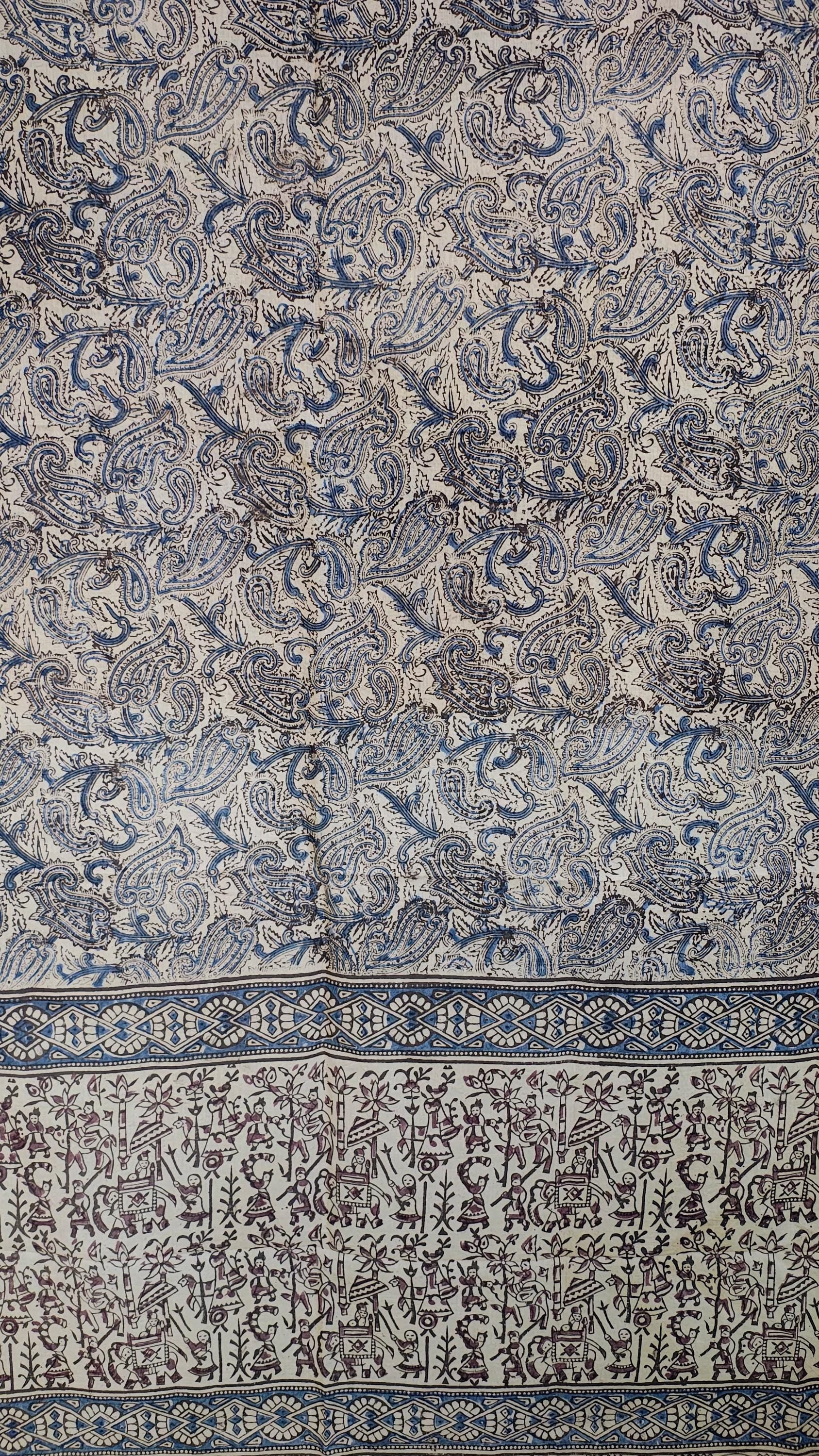 Handcrafted Kalamkari Cotton Stole – Indigo Paisley Tribal Print