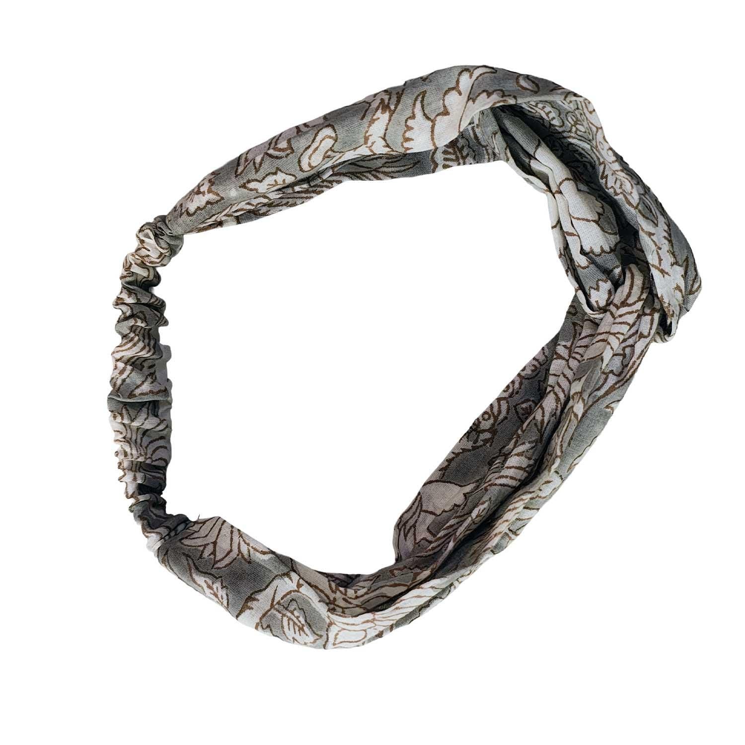 Handmade Cotton Twist Headband - Green Paisley Floral Print