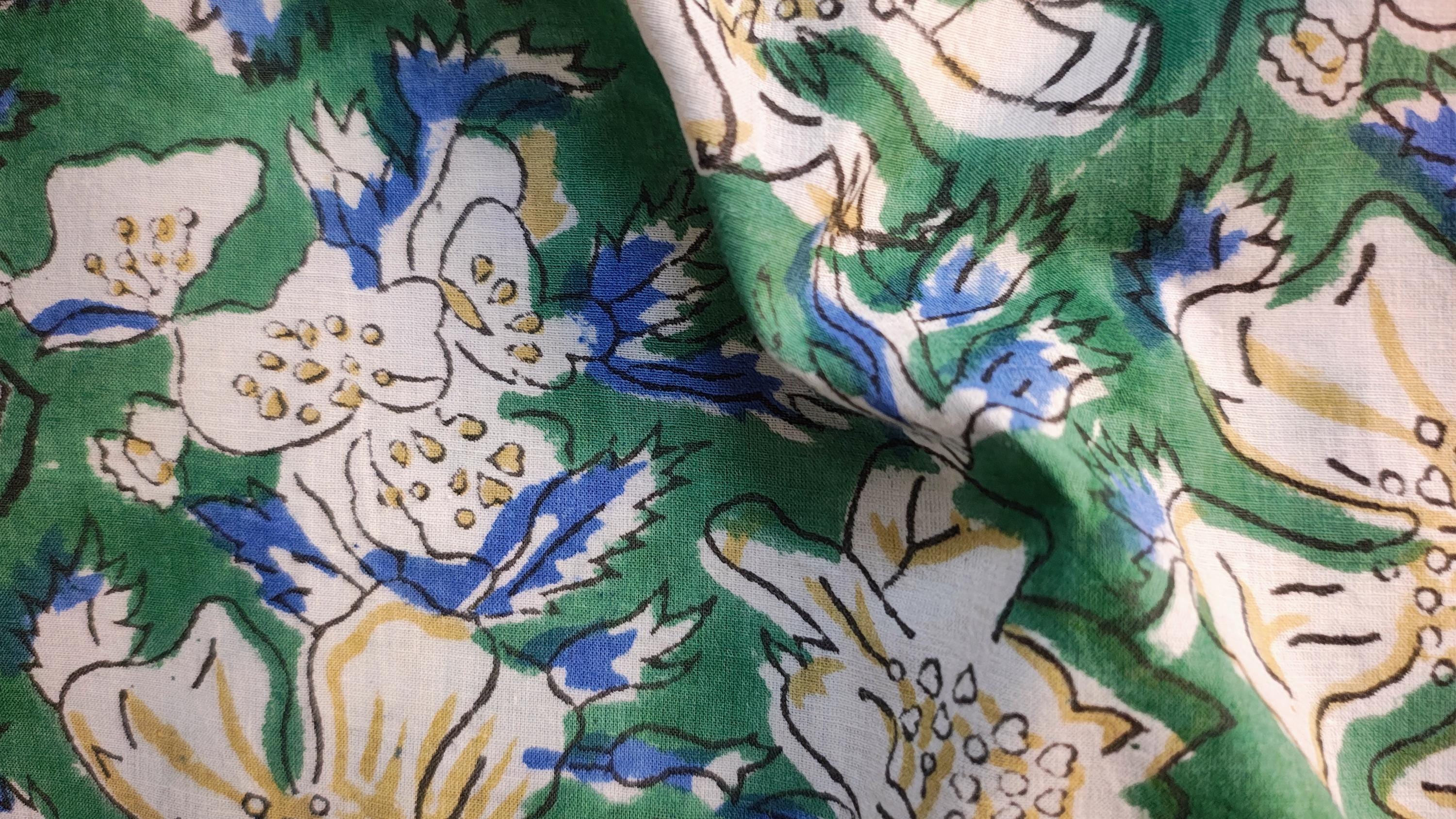 Authentic Bagru Hand Block Print Cotton Fabric by the Yard | Natural Dye Floral Print