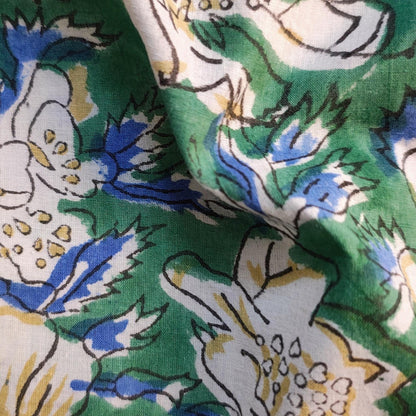 Authentic Sanganeri Hand Block Print Cotton Fabric by the Yard | Natural Dye Floral Print