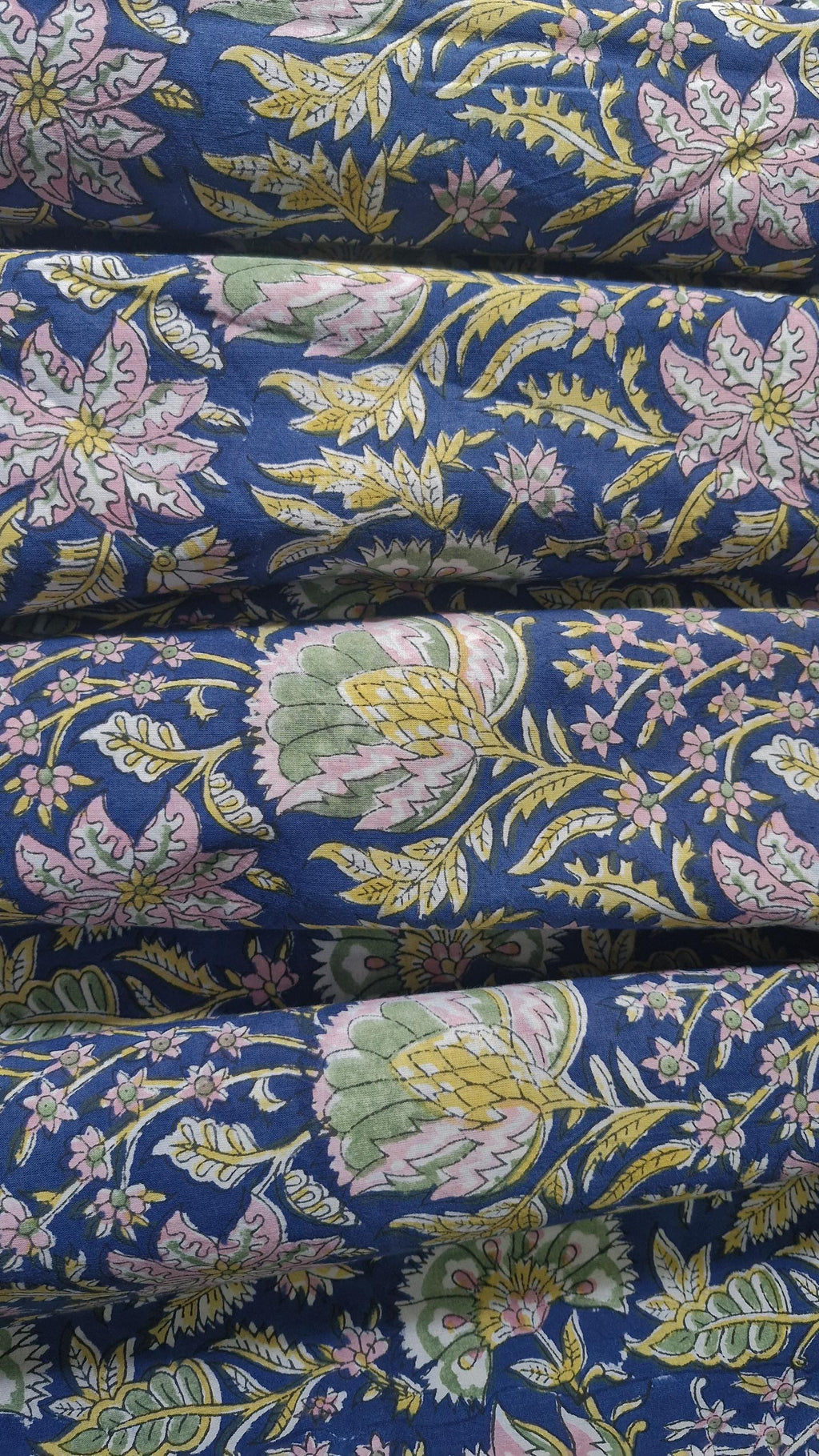 Indigo Blue Bagru Handblock Printed Cotton Fabric – Pastel Floral Jaal Design