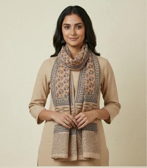 Rustic Earth Kalamkari Wrap - Wide Cotton Stole