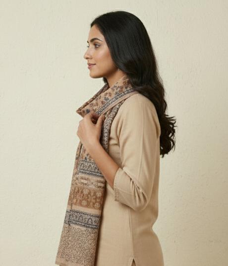 Rustic Earth Kalamkari Wrap - Wide Cotton Stole