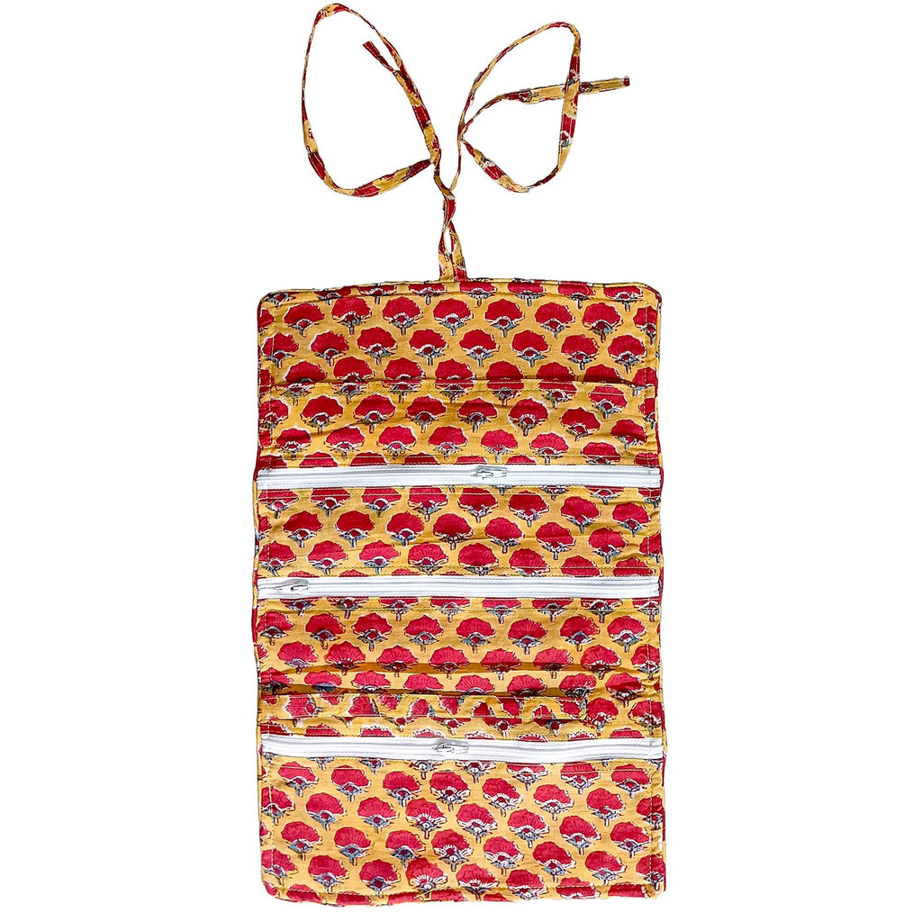 Handmade Floral Block Print Quilted Utility Pouch