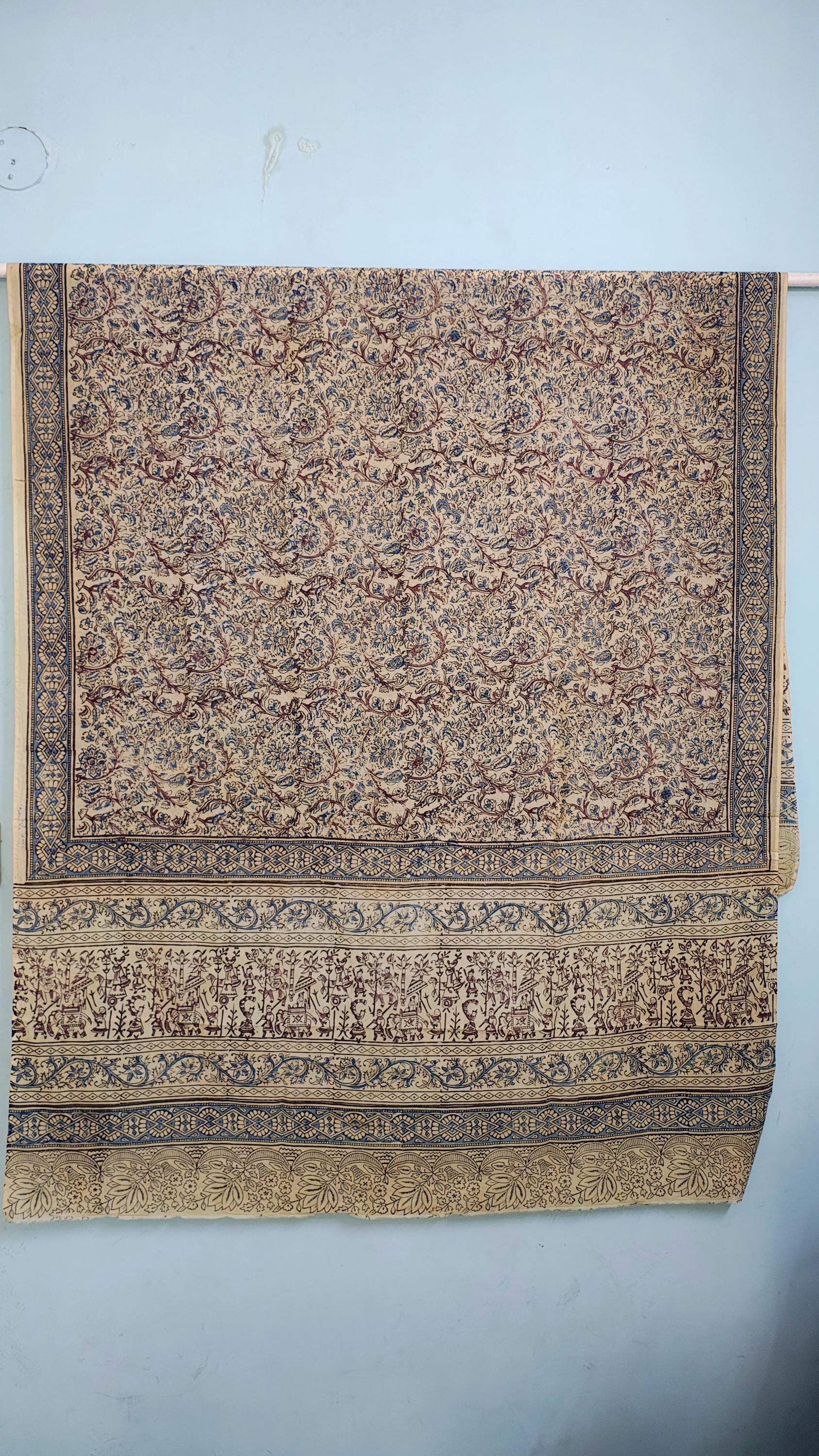 Handcrafted Kalamkari Cotton Stole – Indigo Paisley Tribal Print