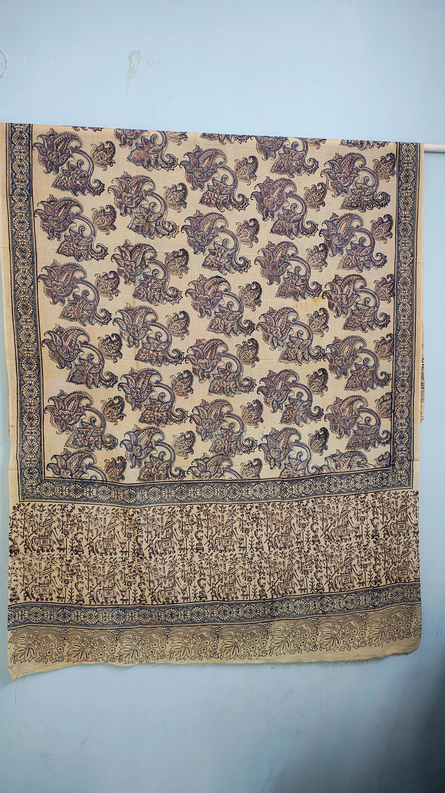 Handcrafted Kalamkari Cotton Stole – Indigo Paisley Tribal Print