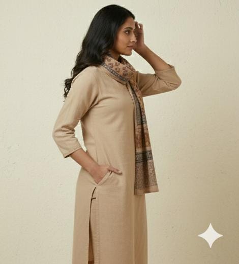 Rustic Earth Kalamkari Wrap - Wide Cotton Stole