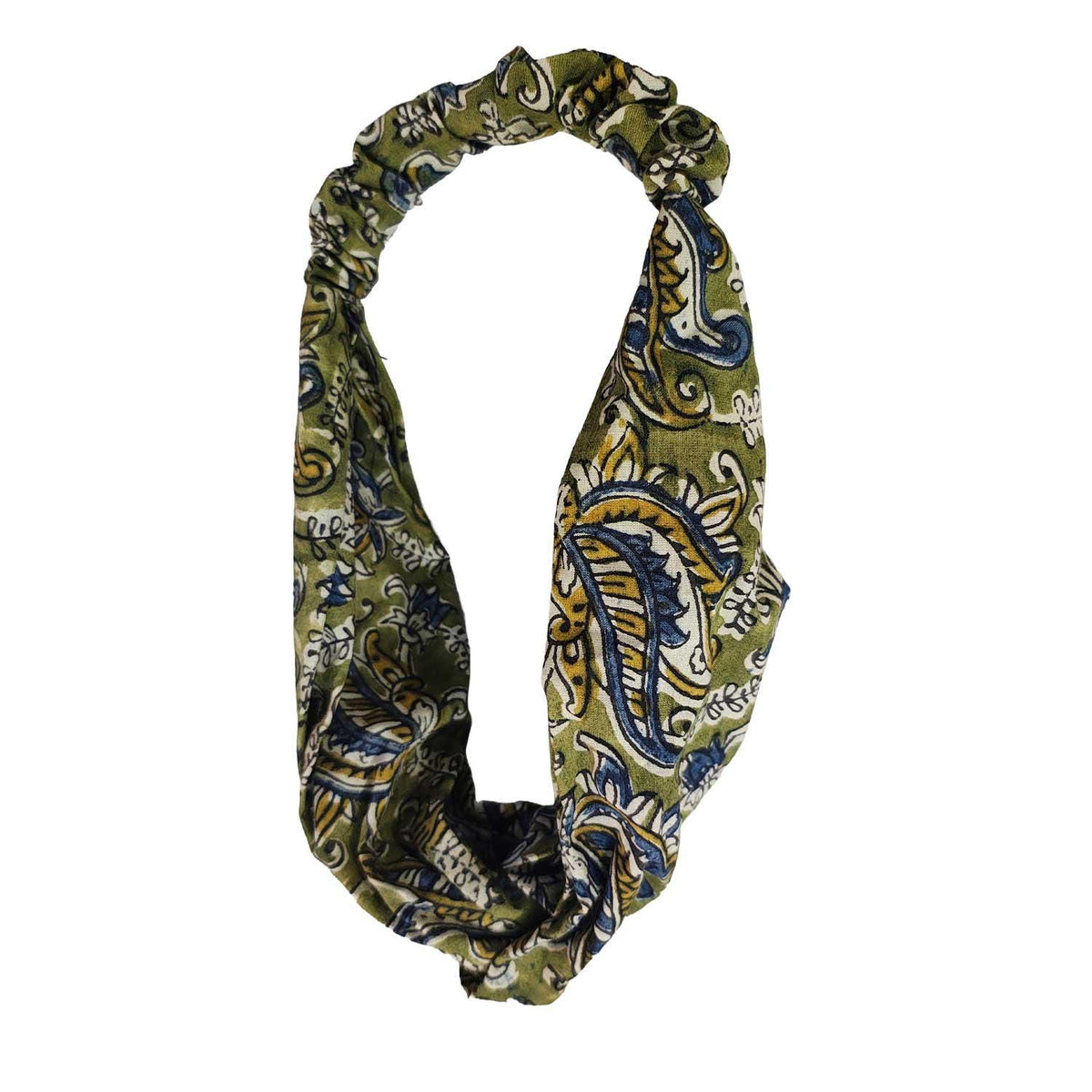 Handmade Cotton Twist Headband – Green Paisley Block Print Hair Accessory