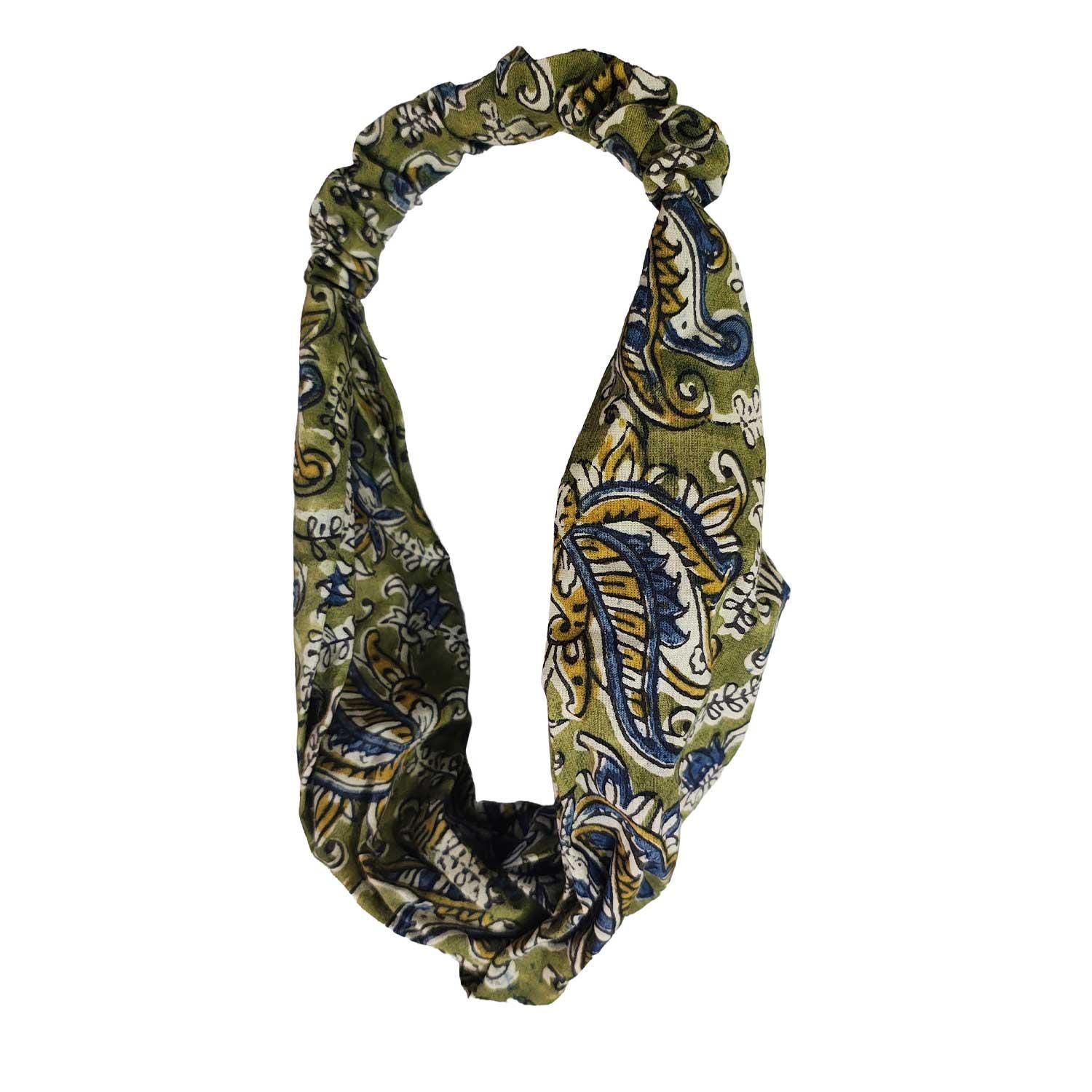 Handmade Cotton Twist Headband – Green Paisley Floral Hair Accessory