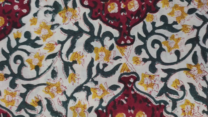Sanganeri Hand Block Print Cotton Fabric – Blue and Maroon Floral