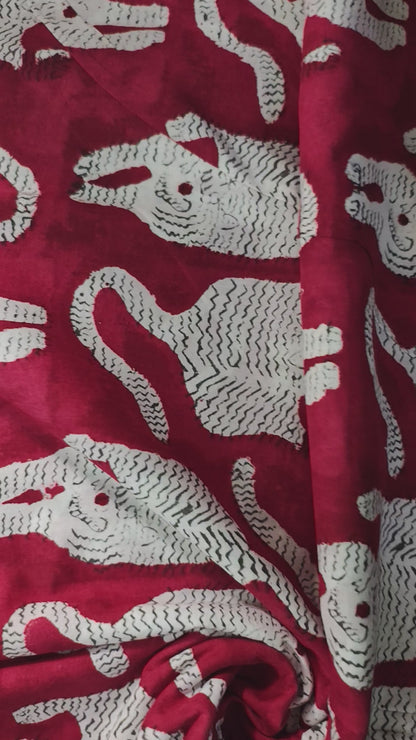 Sanganeri Hand Block Print Cotton Fabric – Red Tiger Print