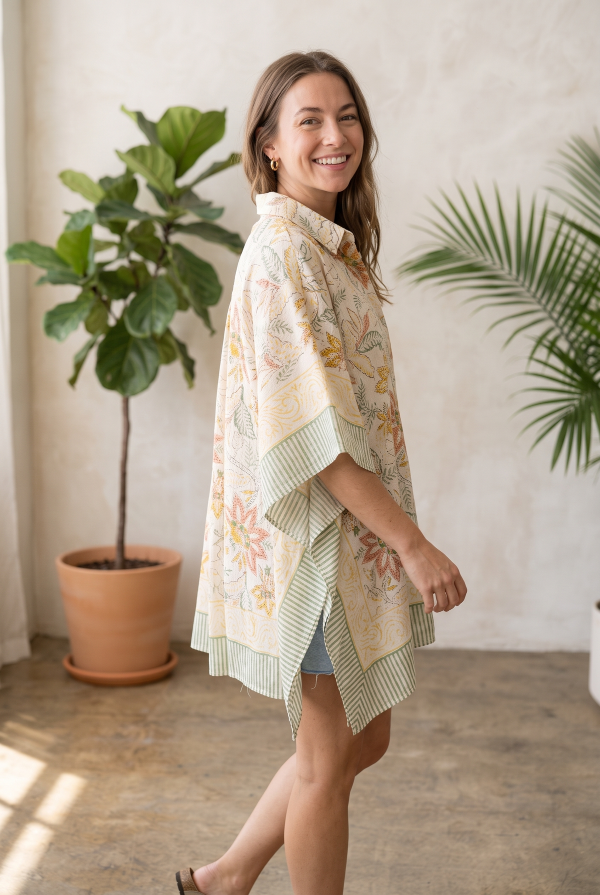 Hand Block Printed Pure Cotton Short Kaftan for Women, Free Size Relaxed Fit Maxi, Lounge, Nightwear, Beach Cover-Up, Handmade Ethnic Boho Kaftan