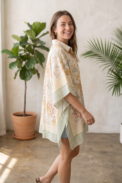 Hand Block Printed Pure Cotton Short Kaftan for Women, Free Size Relaxed Fit Maxi, Lounge, Nightwear, Beach Cover-Up, Handmade Ethnic Boho Kaftan